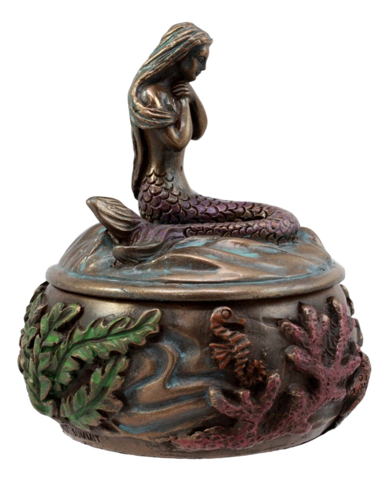 [Australia] - Ebros Beautiful Mermaid Tefiti Praying Round Jewelry Box Figurine 3.25"H Small Nautical Starfish Coral Decorative Trinket Keepsake 