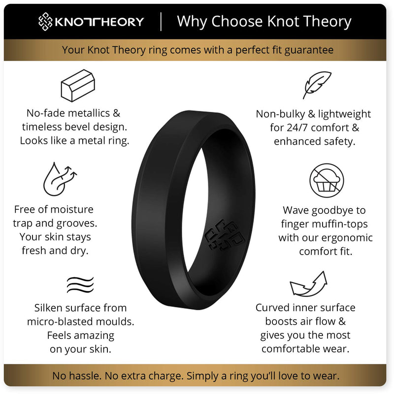 [Australia] - Knot Theory Silicone Wedding Ring Band for Men Women: Superior Non Bulky Rubber Rings - Premium Quality, Style, Comfort - Ideal Bands for Gym, Work, Hunting, Sports, and Travels Black Bevel Comfort Fit Size 4 (4mm SLIMMER Bandwidth) 
