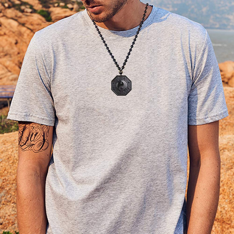 [Australia] - ASGIFT Unique Gifts for Men Women, Black Obsidian Charms Necklace, Healing Crystal Stone Pendant Bagua 