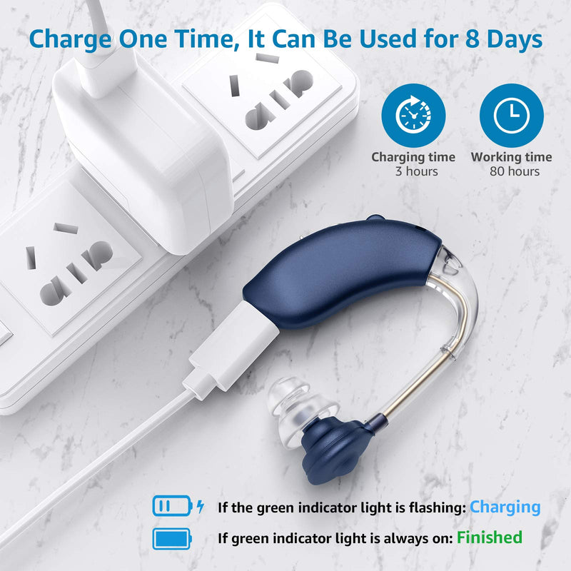 [Australia] - Hearing Aid, Hearing Aid for Seniors Rechargeable Hearing Amplifier with Noise Cancelling for Adults Hearing Loss Digital Ear Hearing Assist Devices with Volume Control Blue 