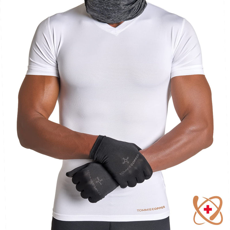[Australia] - Tommie Copper Unisex Core Compression Infrared Full Finger Gloves Large 