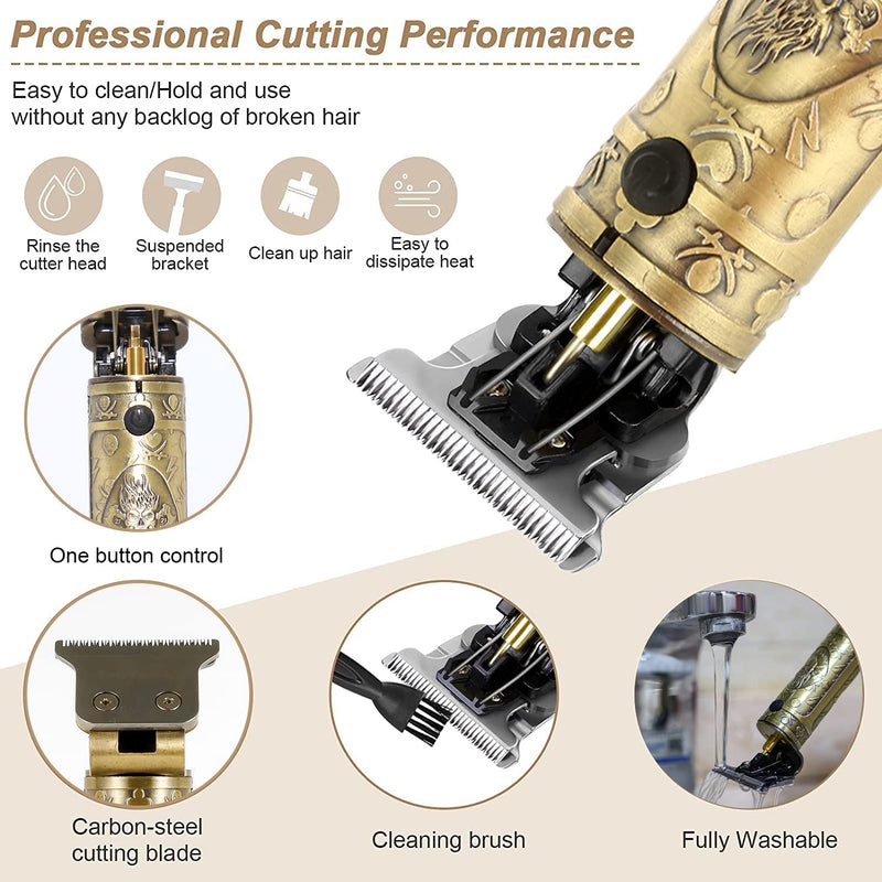 [Australia] - Ten-Tatent Hair Clippers Men, Hair Trimmers, T-Blade Trimmer, Cordless Rechargeable Grooming Kits, Zero Gapped Detail Beard Shaver with 4 Guide Combs,Quality Assurance，Gold Gold 