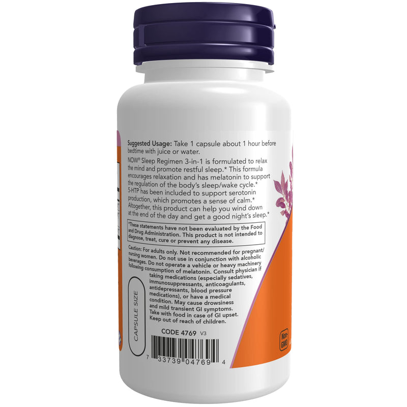 [Australia] - NOW Supplements, Sleep Regimen 3-In-1, With Melatonin, 5-HTP and L-Theanine, Restful Sleep Blend*, 90 Veg Capsules 