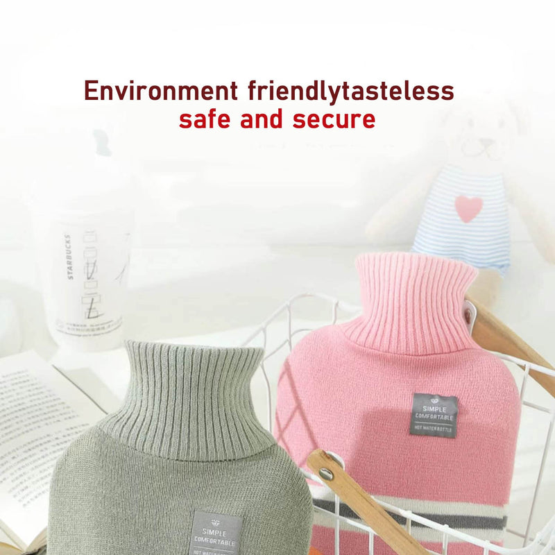 [Australia] - 2 Litre Hot Water Bottle PVC Material No Odour Hot Water Bag Knitted Shirt Stripes Can Be Heated for Winter Hand and Foot Warming (Light Grey) Light grey 