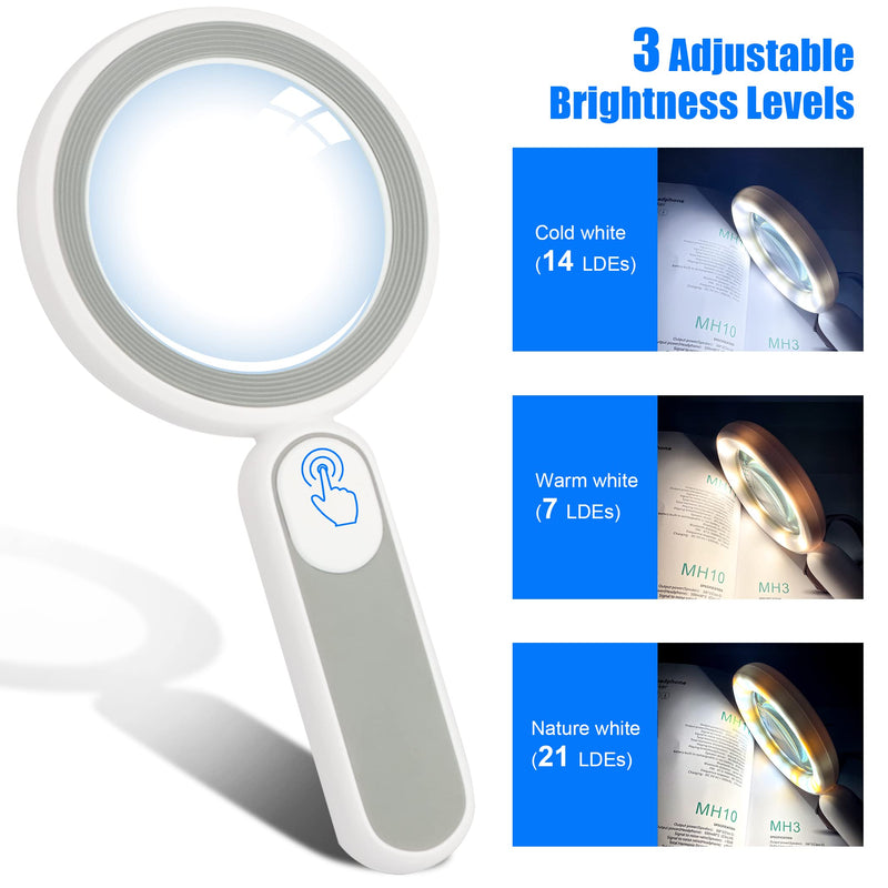 [Australia] - Magnifying Glass with Light, Handheld Illuminated Lighted Magnifying Glass with 21 Led, 3 Light Modes & Rechargeable USB Magnifier Seniors, Reading, Macular Degeneration, Exploring, Coins (Grey) Gray 