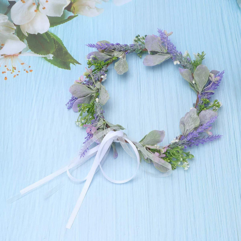 [Australia] - Minkissy Lavender Flower Crown Flower Headband Floral Hair Garland Fairy Flower Headband Wedding Hair Accessories for Girls Brides Ladies Purple 