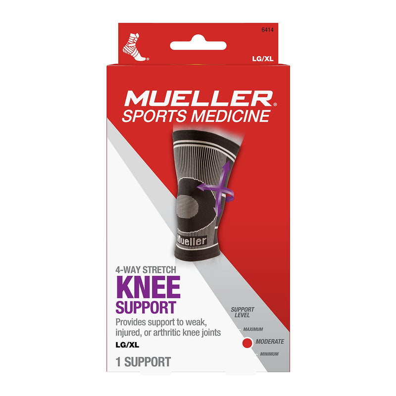 [Australia] - Mueller Sports Medicine 4-Way Stretch Knee Support Sleeve, For Men and Women, Black, L/XL 