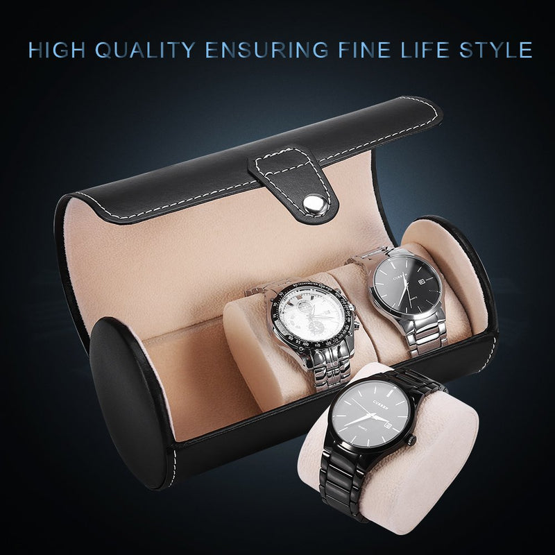 [Australia] - Brino Watch Roll, 3 Grids Cylinder Watch Roll Holder Wristwatch Display Case Jewelry Gift Storage Box Black 