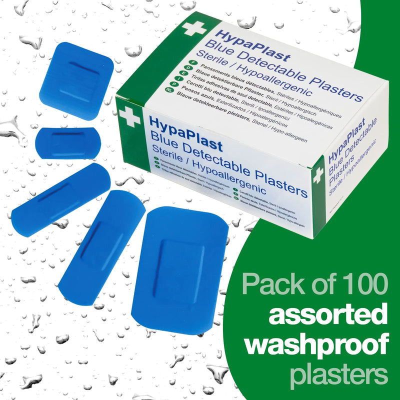 [Australia] - Safety First Aid D7010 HypaPlast Blue Detectable Catering Plaster, Assorted, Pack of 100 Assorted (Pack of 100) Blue Metal Detectable 