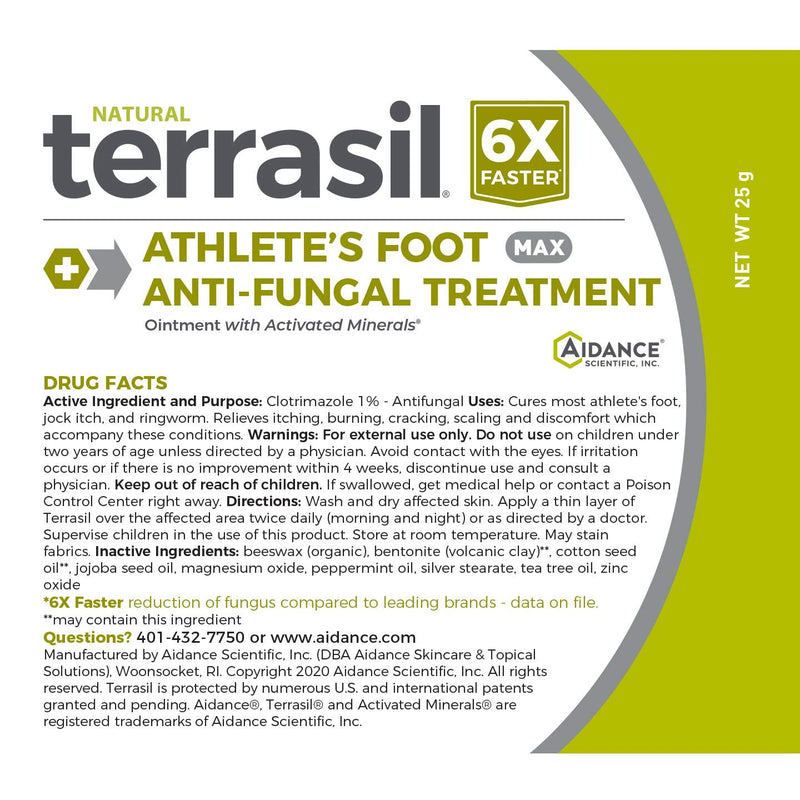 [Australia] - Athletes Foot Cream Treatment Extra Strength Max - Kills Foot Fungus 6x Faster Natural with Tea Tree Oil and Clotrimazole by Terrasil (25gm) 