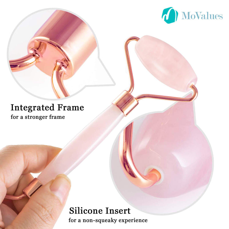 [Australia] - MoValues Rose Quartz Roller - Jade Roller For Face - Real Natural Rose Quartz - Face Roller, Face Massager for Face - Authentic and Durable 