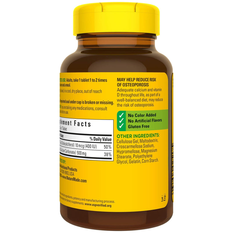 [Australia] - Nature Made Calcium 500 mg, with Vitamin D3 for Immune Support, Tablets, 130 Count 