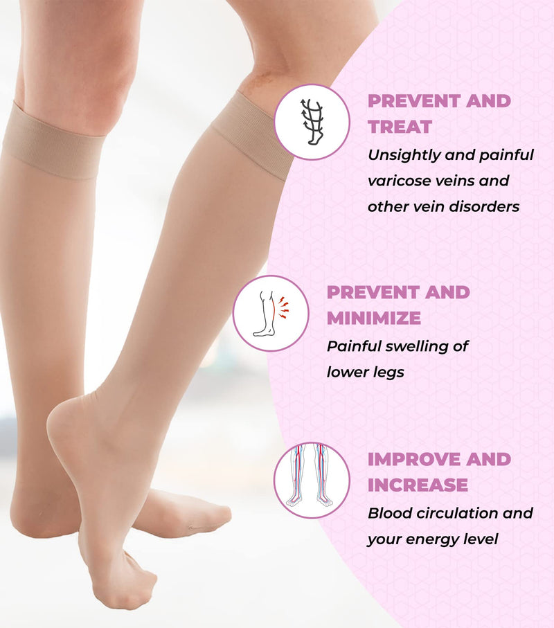 [Australia] - GABRIALLA Graduated Sheer Knee High Compression Socks, Compression 20-22 mmHg, Closed Toe Beige X-Large 