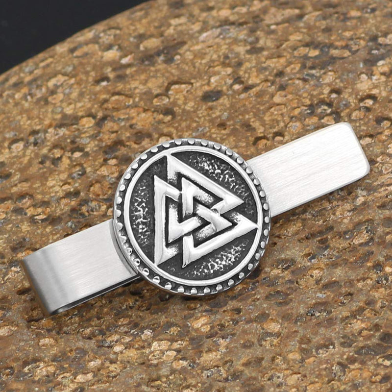 [Australia] - GuoShuang Nordic Viking Valknut Amulet Stainless Steel Tie Clips for Man and Women -with Valknut Rune Gift Bag 