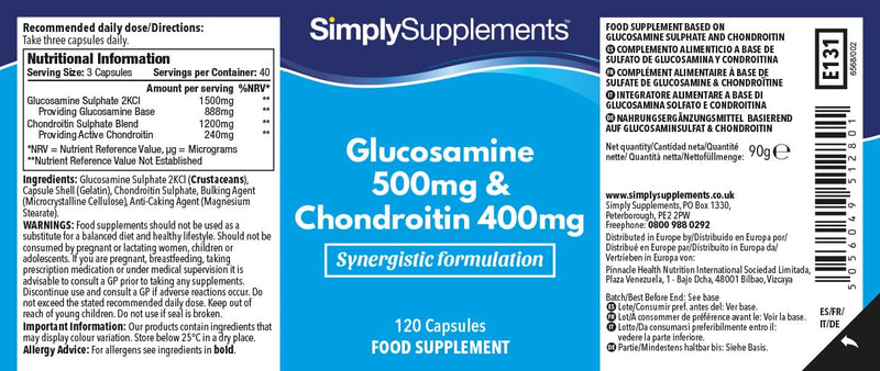 [Australia] - Glucosamine and Chondroitin | 120 Glucosamine 500mg & Chondroitin 400mg Capsules | Manufactured in The UK 