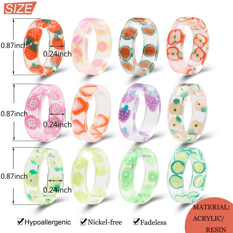 [Australia] - Colorful Acrylic Resin Chunky Rings for Women, Trendy Y2K Style Unique Plastic and Transparent Stacking Rings, Cute Retro Open Finger Rings Jewelry Gift for Women Teen Girls 12pcs-Fruit rings 