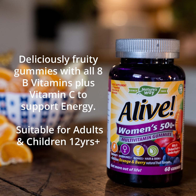 [Australia] - Alive! Women’s 50+ Multivitamin Gummies, Multi-Vitamins & Minerals with a Blend of 26 Fruits & Vegetables, Specially Balanced Formulation for Women, Suitable for Vegetarians - 60 Gummies 