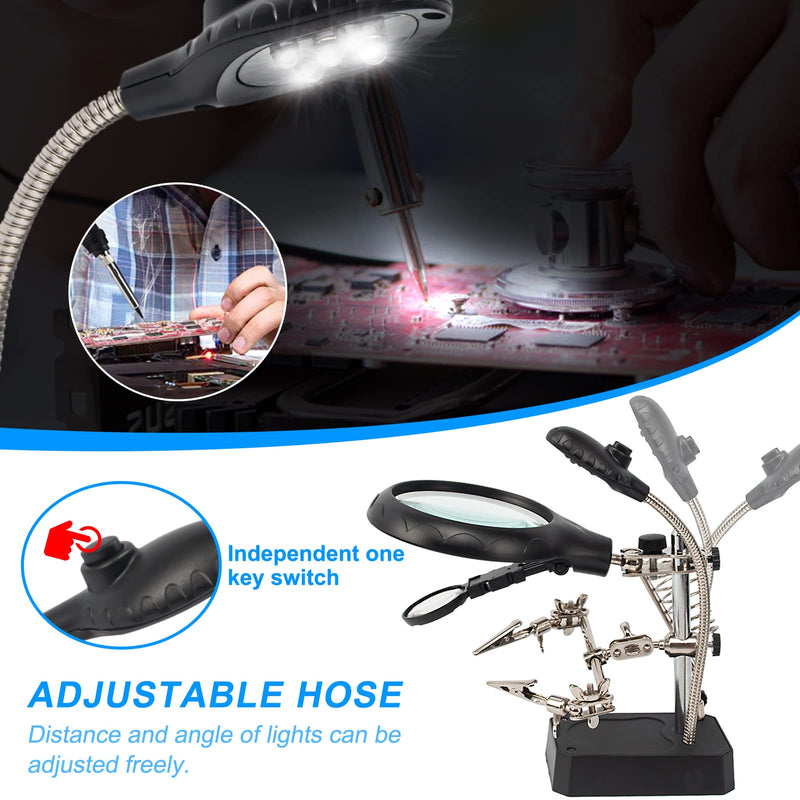 [Australia] - AORAEM LED Light Helping Hands Magnifier Station,2.5X 7.5X 10X Magnifying Glass Soldering with Clamp and Alligator Clips Desktop Magnifer Stand for Craft Carving Jewelry 