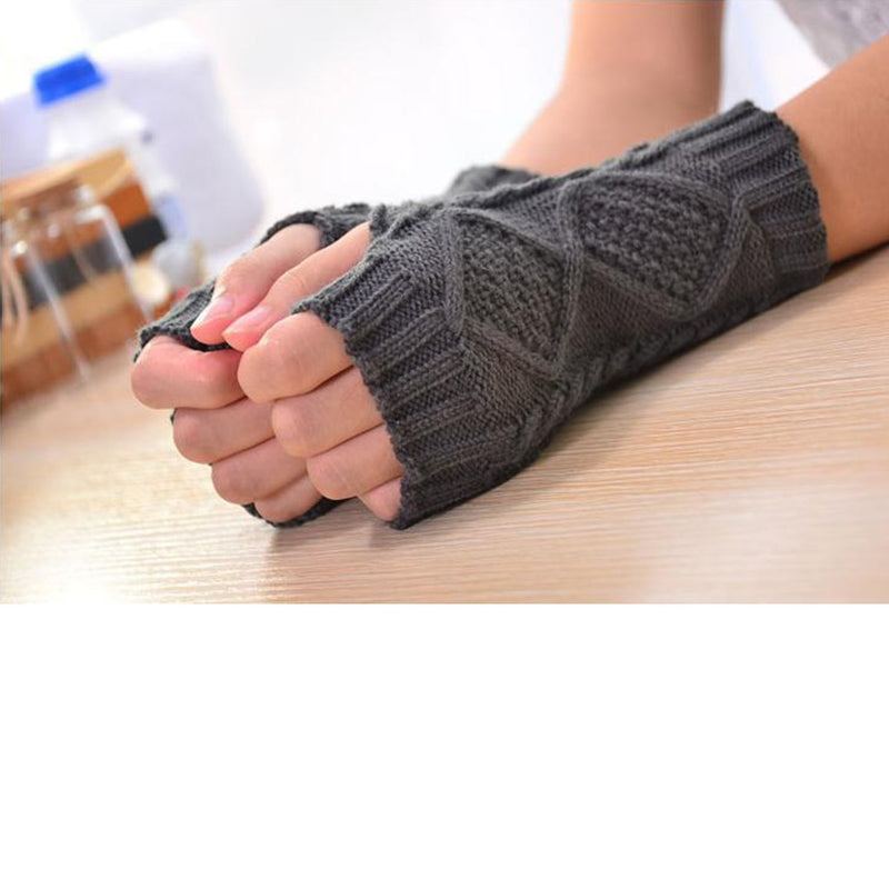 [Australia] - 2 Pairs Women Arm Gloves, Winter Warm Fingerless Gloves Wrist Arm Warmers Knit Mittens Half Finger Gloves for Ladies Girls A-black and Gray 