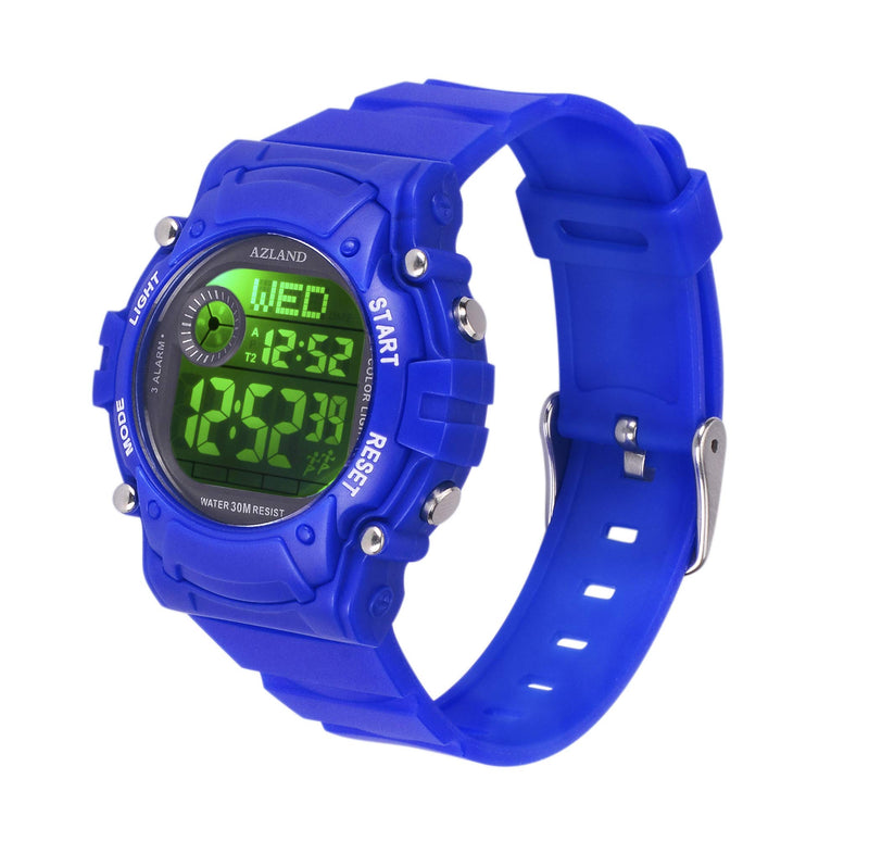 [Australia] - AZLAND 3 Multiple Alarms Reminder Sports Kids Wristwatch Waterproof Boys Girls Digital Watches BlueT 