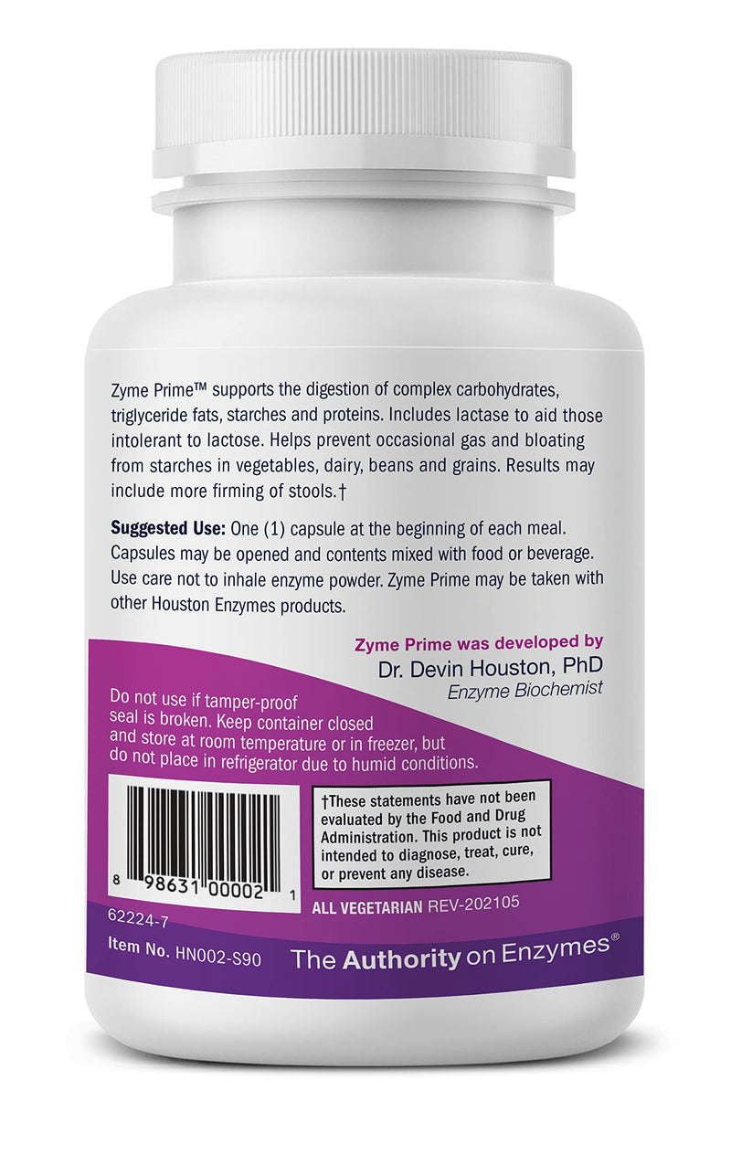 [Australia] - Houston Enzymes – Zyme Prime – 90 Capsules – Professionally Formulated to Support Digestion of Carbohydrates & Fats – Enhanced with Lactase for Lactose Intolerance – Helps Relieve Gas & Bloating 