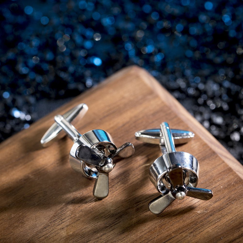 [Australia] - BagTu Propeller Cufflinks Set, Airplane Propeller Set, 2pcs Plane Aircraft Fan Blade Cufflinks with Gift Box and 1pc Greeting Card 