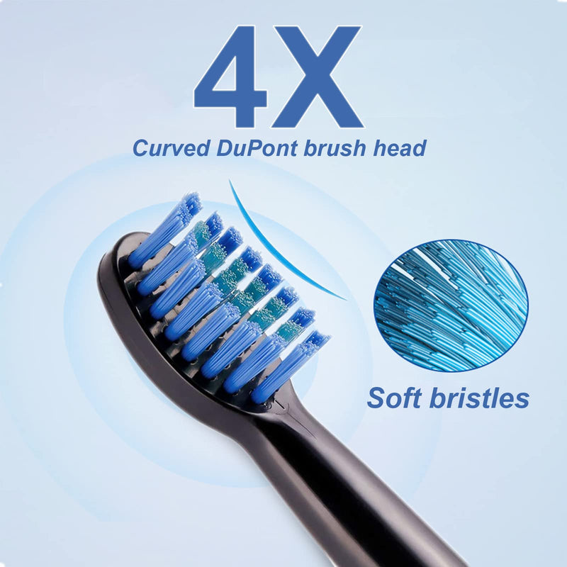 [Australia] - Rechargeable Electric Sonic Toothbrush for Adults Teens with 5 Modes 2 Mins Timer and 4 Duponts Toothbrush Heads, 4 Hours Charge Last 30 Days Black 