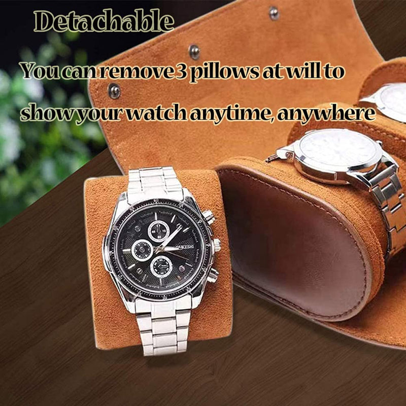 [Australia] - Cokritsm Watch Roll Travel Case 3 Slot For Men Pu Leather Portable Watch Display Storage Brown 