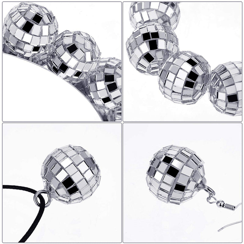 [Australia] - Hicarer 70s Disco Costume Disco Ball Earrings Disco Ball Necklace Disco Ball Bracelet Disco Ball Headband for Women 