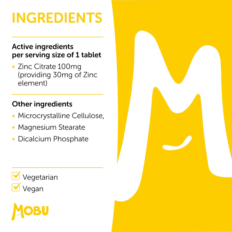 [Australia] - Zinc 100mg 120 Tablets Max Strength | Immune Function, Fertility & Healthy Bones, Vision, Hair, Nails and Skin | Zinc Supplement | Vegan UK Made | GMP Approved | MOBU 