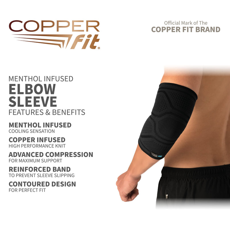 [Australia] - Copper Fit Unisex Adult Copper Fit ICE Elbow Compression Sleeve Infused Menthol, Small/Medium Handkerchief, Black, Small Medium US 