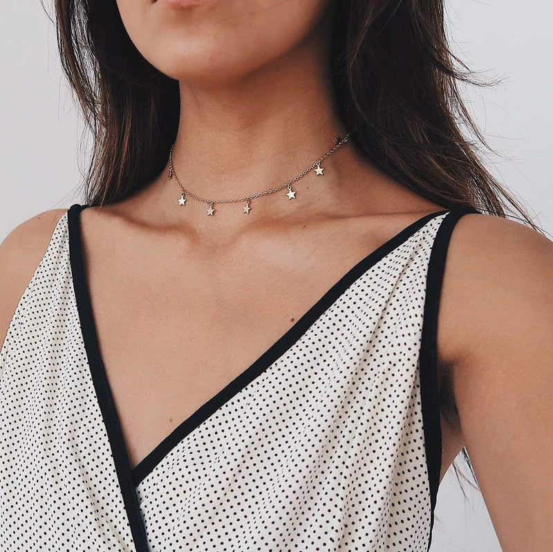 [Australia] - Star Choker Necklace for Women Dainty 14K Gold Plated Layered Choker Necklace Jewelry for Teen Girls A:Gold Star 