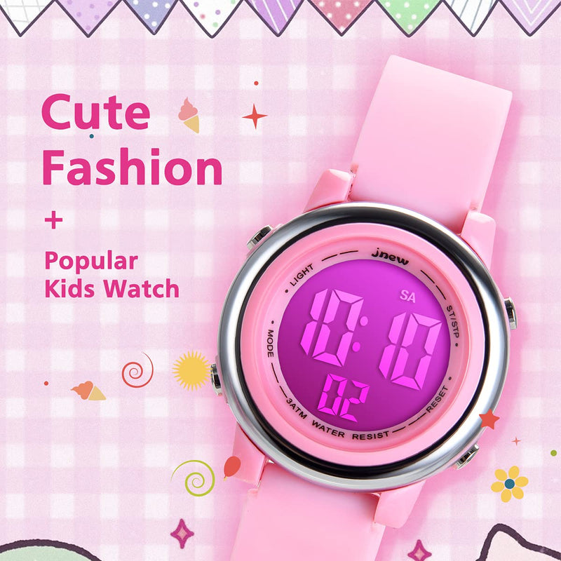 [Australia] - Kids Watches Girl Watches Ages 3-12 Sports Waterproof 3D Cute Cartoon Digital 7 Color Lights Wrist Watch for Kids Pink 