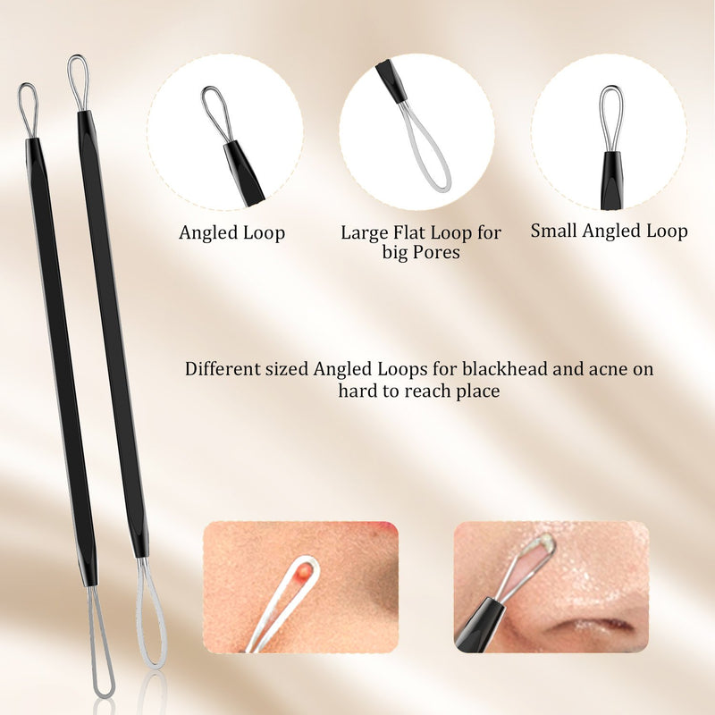 [Australia] - BESTOPE Blackhead Remover Pimple Popper Tool Kit Acne Comedone Zit Blackhead Extractor Tool for Nose Face, Blemish Whitehead Extraction Popping,Stainless Steel with Metal Case(Black) Black 