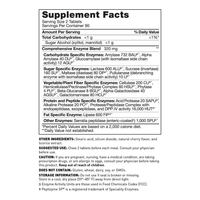 [Australia] - Dr Amy Myers Digestive Enzymes Chewable – Complete Enzymes Support Leaky Gut, Acid Reflux, Gas, Bloating, Gluten Exposure – Amylase, Lipase, Lactase, Alkaline, Protease, Sucrase + More – 180 Tablets 