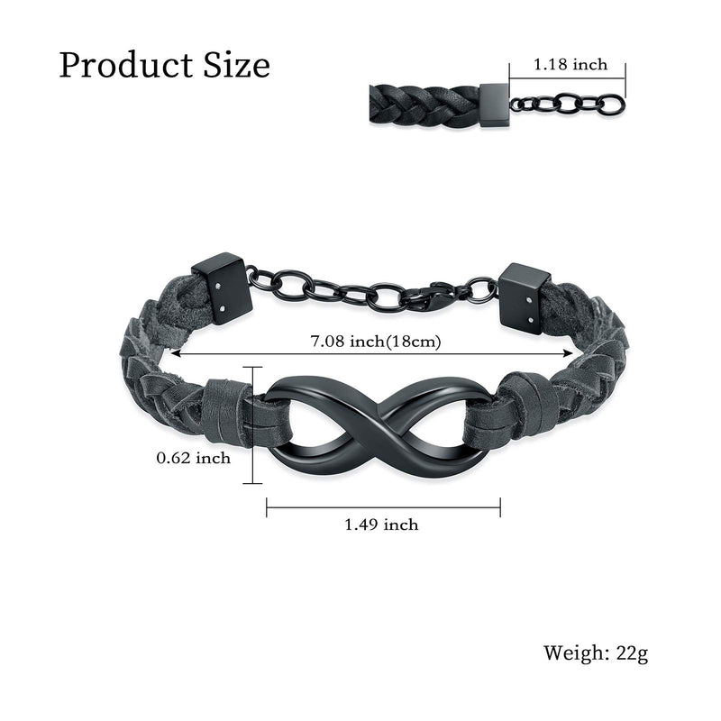 [Australia] - shajwo Cremation Bracelet for Ashes Infinity Cremation Jewelry for Ashes for Women Men Genuine Leather Keepsake Memorial Bangle Urn Bracelet Black-Black 