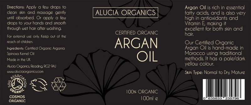 [Australia] - Alucia Organics Certified Organic Argan Oil (100ml) - Pure, Natural, Cold Pressed, Certified Organic, Vegan, Cruelty Free, for Skin, Face, Body, Hair, Nails 100 ml (Pack of 1) 