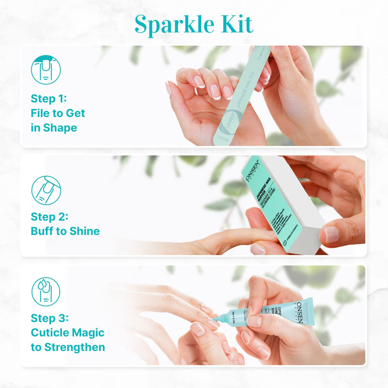 [Australia] - Onsen Secret Cuticle Cream Bundle, Double Sided Nail File 120/180 Grit, Cuticle Oil - Japanese Natural Healing Minerals Nail Care Serum. (15ml + Buffer + Nail File) 15ml + Buffer + Nail File 