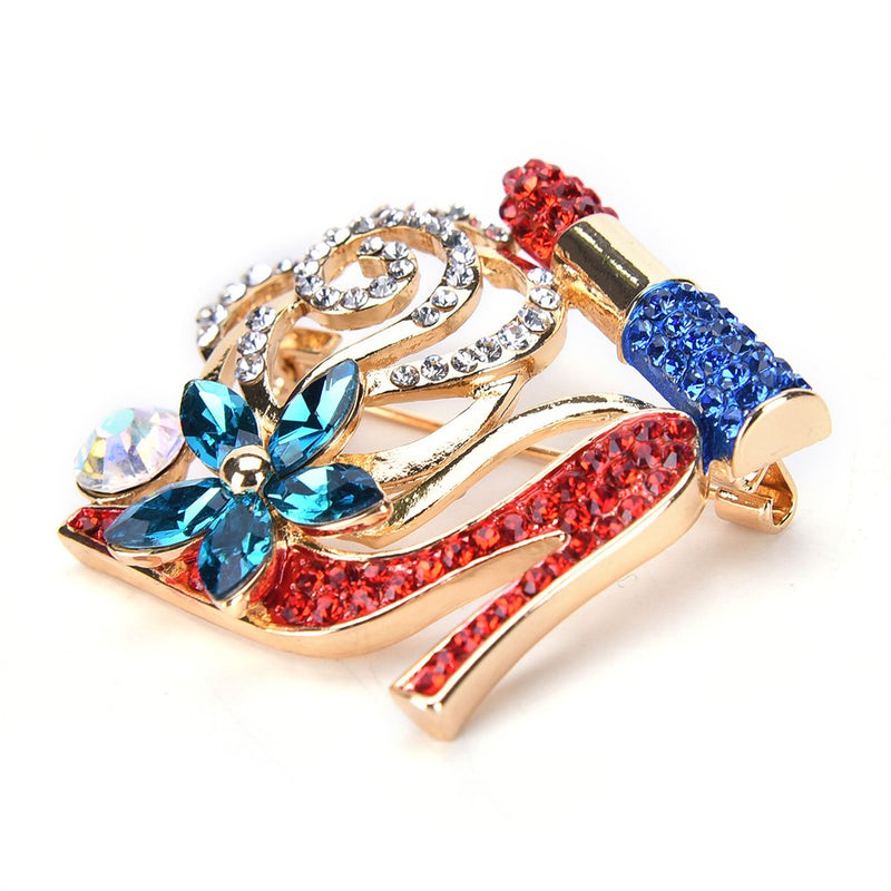 [Australia] - Lip Stick and High Heel Brooch for Women's Fashion Crystal Brooch Pin 