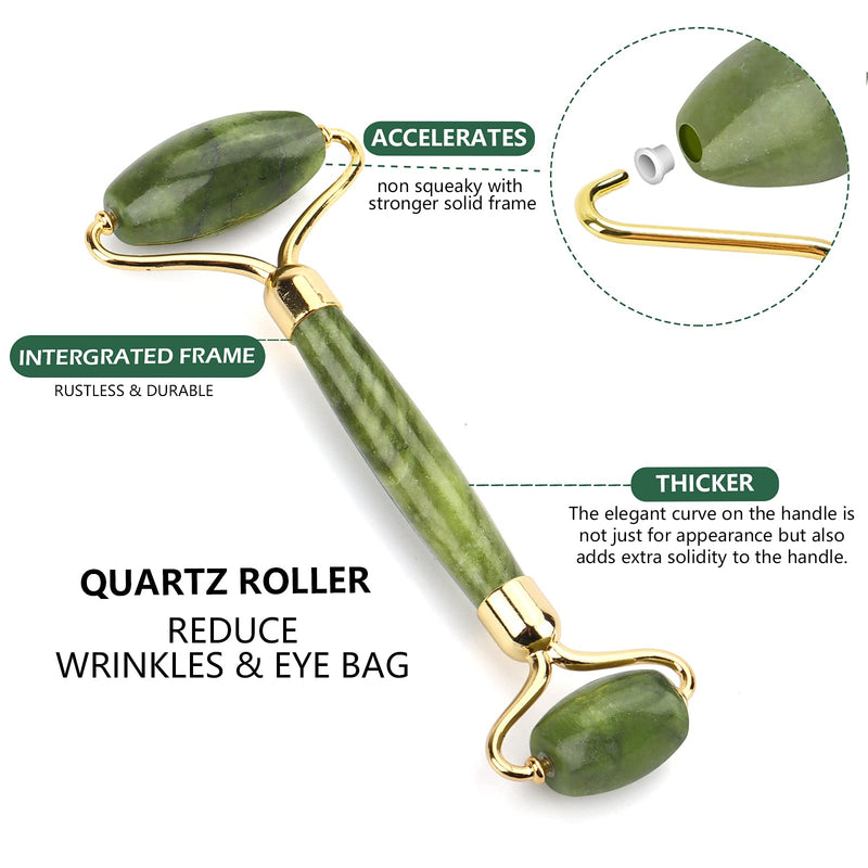 [Australia] - Deciniee Jade Roller and Gua Sha Set - Beauty Face Roller Massager & Guasha Tool for Face, Eye, Neck, Body - 2 in 1 Skin Care Gua Sha Massage Tools, Muscle Releaxing and Relieve Wrinkles Green 