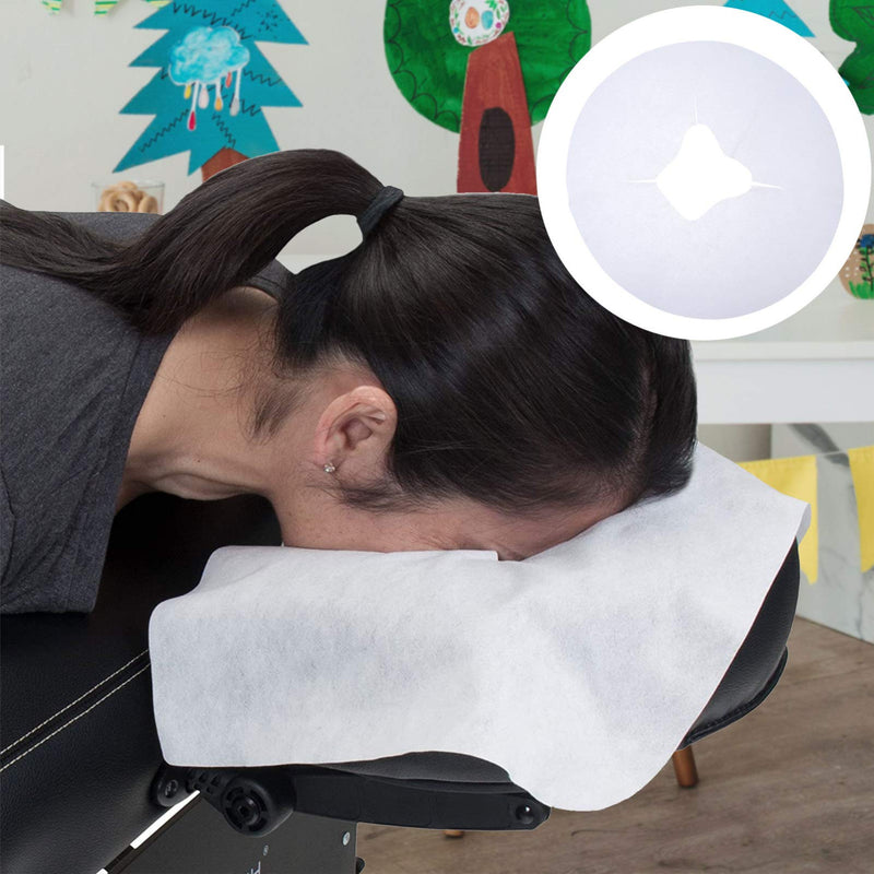 [Australia] - Ciieeo White Bed Sheet 100Pcs Disposable Face Massage Pads Face Cradle Covers Massage Face Covers for Massage Tables& Massage Chairs Round Pillow Covers 