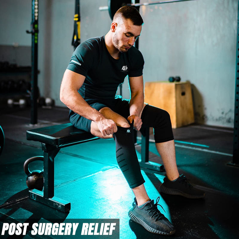 [Australia] - Fit Active Sports Flex Compression Knee Sleeves (2 Sleeves) Brace for Men & Women - Knee Support for Weight Lifting, Gym Workout, Cross Training, Running, Sports and More. BLACK Large 