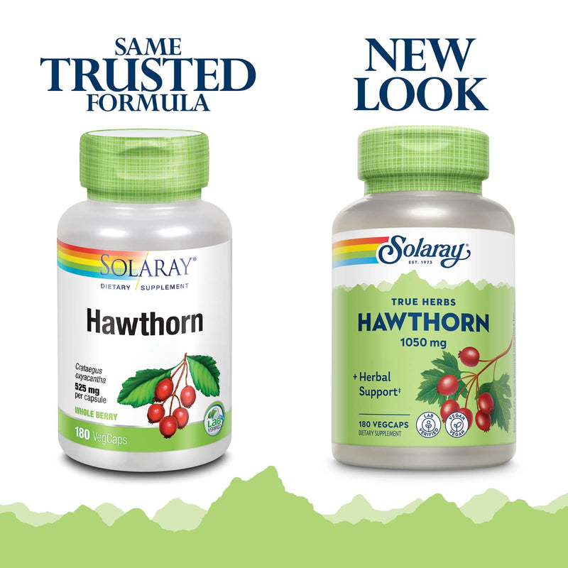 [Australia] - Solaray Hawthorn Berry 1050mg | Healthy Cardiovascular Function & Normal, Healthy Circulation | Whole Berry | Non-GMO & Vegan | 180 VegCaps 180 Count (Pack of 1) 