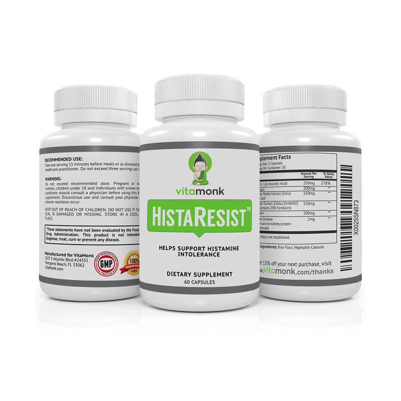 [Australia] - HistaResist™ Histamine Blocker for Histamine Intolerance - DAO Enzyme Supplement by Vitamonk® - Optimal Dose of Diamine Oxidase to Help Shield Histamine for Smooth Digestion - 60 Capsules 