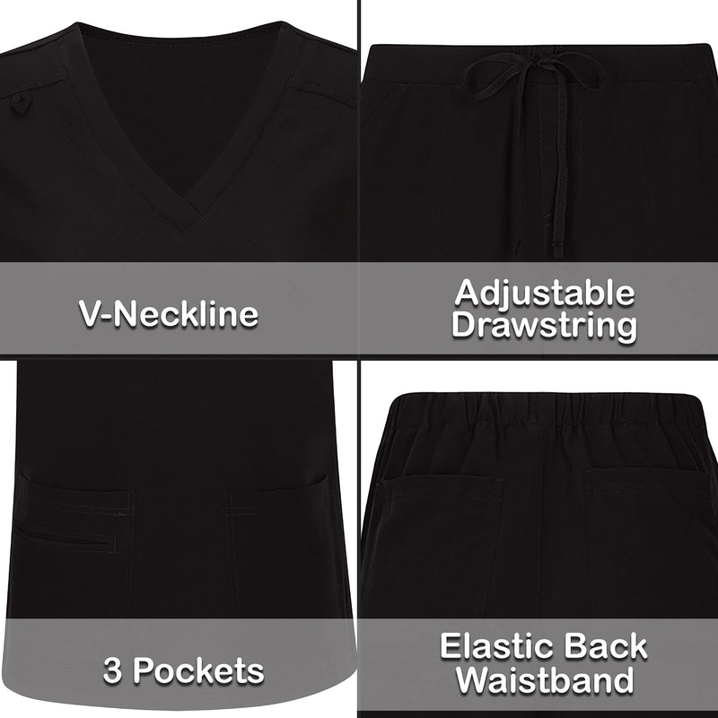 [Australia] - Bahoki Essentials Scrub Set - Comfortable and Durable - Ideal for Nurses and Other Medical Roles - All Day Comfort Black X-Large 