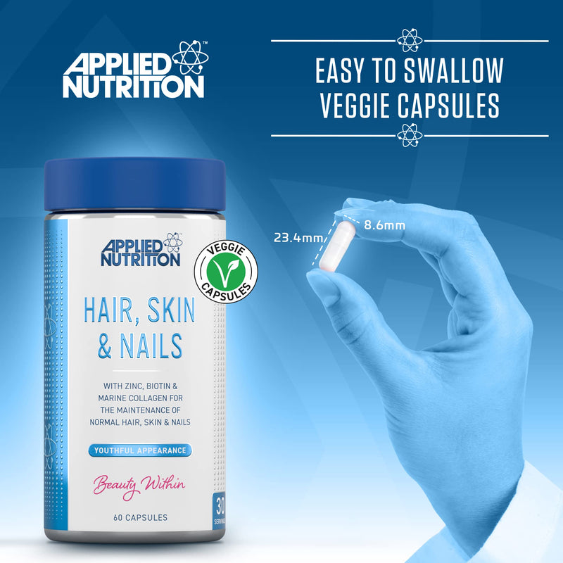 [Australia] - Applied Nutrition Hair, Skin, Nails - Biotin & Marine Collagen for Healthy Hair Growth, Skin & Nails Supplement with 10000 mcg Biotin (60 Capsules - 30 Servings) 