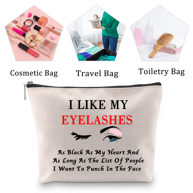 [Australia] - MBMSO Funny Makeup Bags I Like My Eyelashes as Black As My Heart Canvas Cosmetic Bags Zipper Pouch Cosmetic Travel Carry Bag (EYELASHES As Black Bag) Eyelashes as Black Bag 