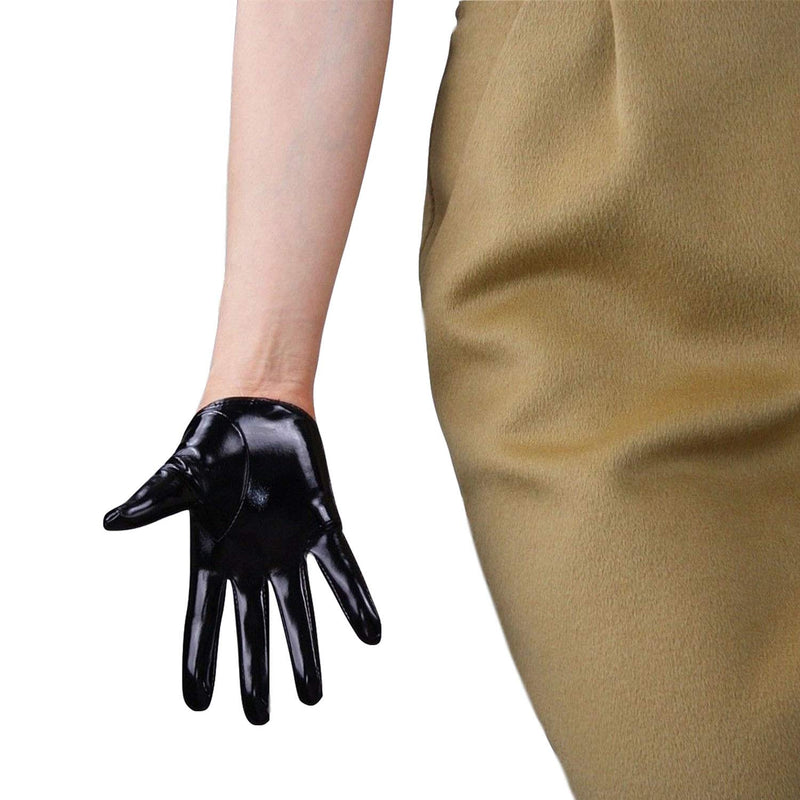 [Australia] - DooWay Black Super Long Leather Gloves for Women Faux Patent PU Sexy Opera Glossy Pair Finger Gloves Cosplay Matching Black 13cm 