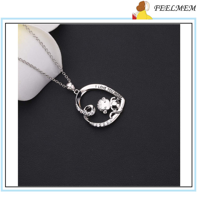 [Australia] - FEELMEM Monkey Necklace Engraved I Love You More CZ Monkey Love Heart Pendant Necklace,Jewelry for Women & Girls,Gifts for Girlfriend, Daughter,Wife, Sister, Grandma, Mom silver 