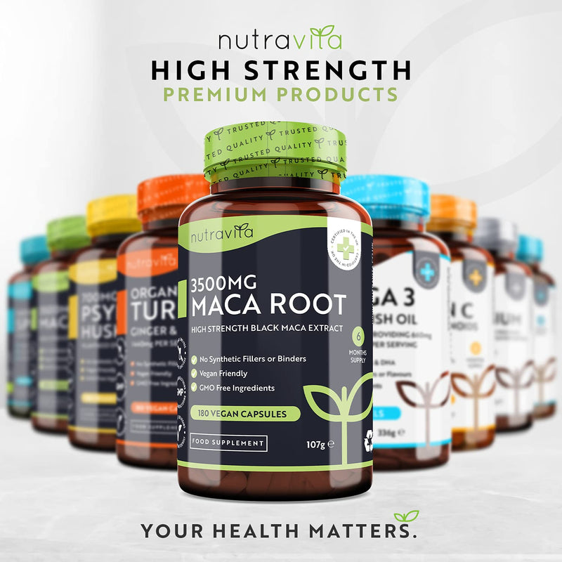 [Australia] - Maca Root Capsules 3500mg – 180 Vegan Capsules – High Strength Maca Root Extract – 6 Month Supply – Made in The UK by Nutravita 